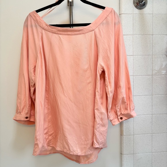Anthropologie Maeve Orange Pink Peach Alanis Blouse linen Blend Size 10 Cottage - Picture 7 of 9
